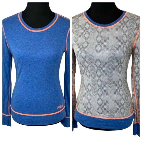 Fila Tops - Fila Athletic Shirt S M Reversible Thumb Holes Running Yoga Blue Gray Base Layer